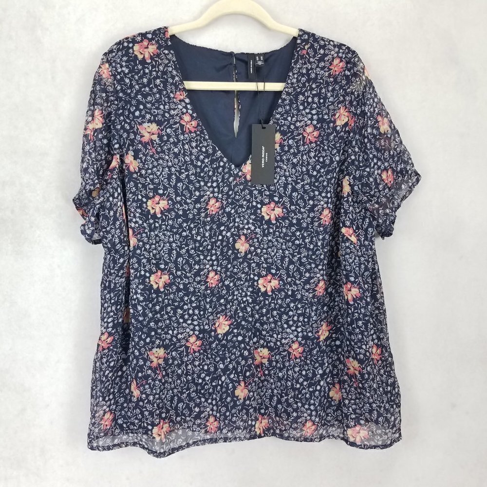 Vero Moda Size 18 Paulina Top in Night Sky Navy blue Floral NWT $49 w flaw